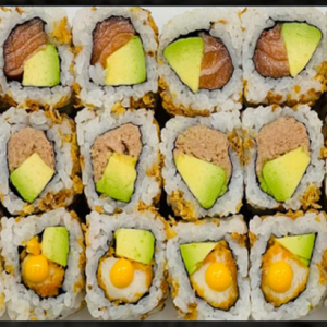 Menu F24**🥰🥰❤️❤️6x  Crispy Saumon-Avocat 6x Crispy Chicken-spicy-avocat 6x Crispy Thon cuit-Avocat (6pc)  